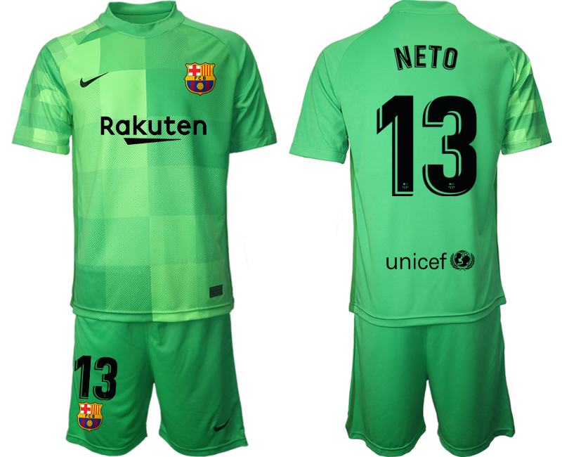 Men 2021-2022 Club Barcelona green goalkeeper #13 Soccer Jersey